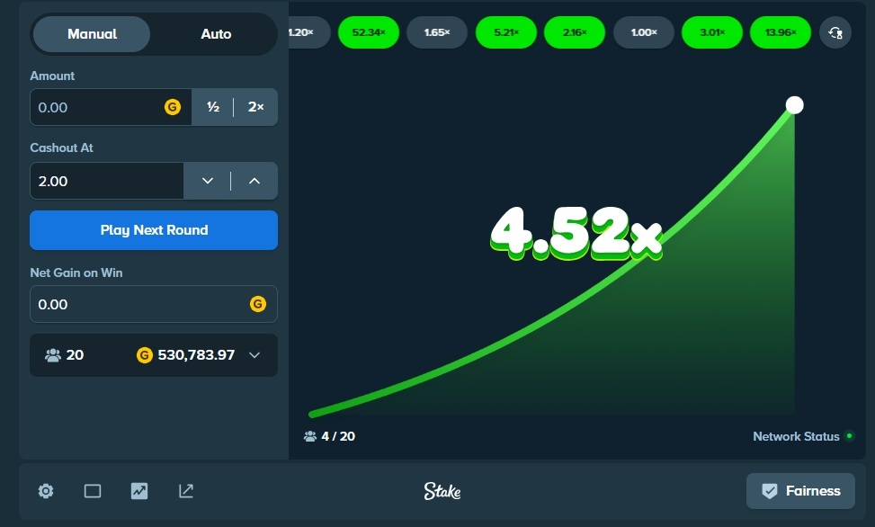 Crash game showing an increasing multiplier and betting options